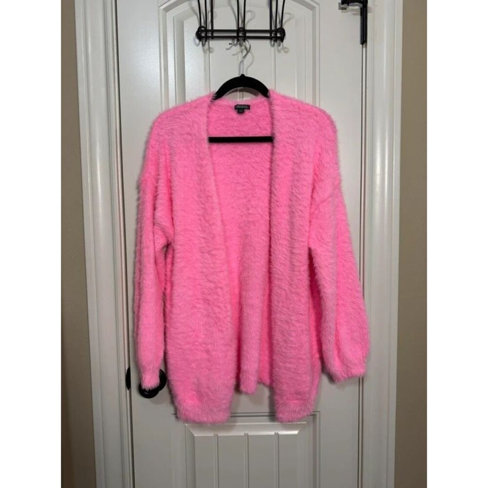 Wild Fable Women Pink Fuzzy Open Front Knit Cardigan Sweater Long Sleeve L